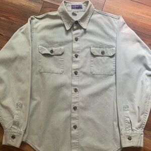 VTG 1970’s Patagonia Brushed Cotton Button Up Shirt Canvas Heavy White Tag Sz L